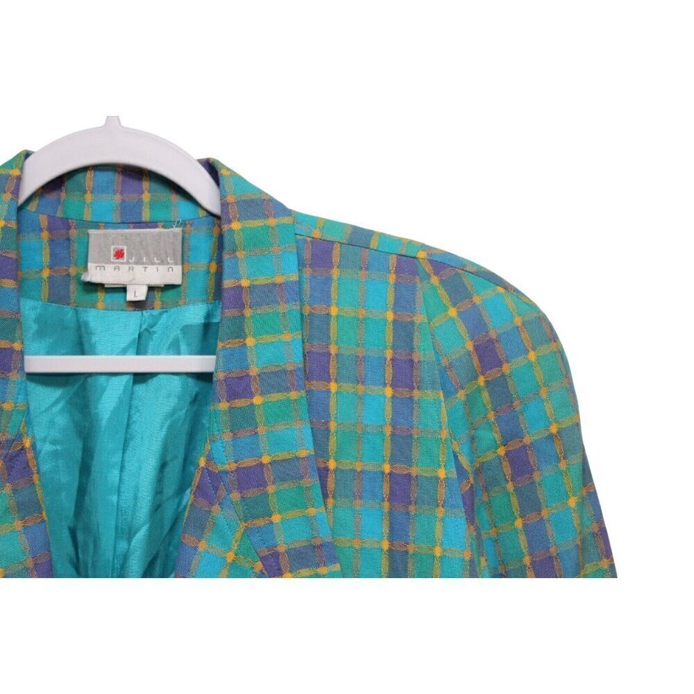 Vintage 80s 90s Blazer Large Multicolor Plaid Preppy Classic 100% Cotton USA - Picture 6 of 13